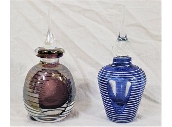 Contemporary Handblown Art Glass Perfume Bottles Group- ~2 Pieces