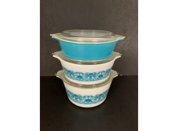Vintage Pyrex Horizon Blue Bake, Serve, & Store 471-472 Round Casserole Set- ~6 Pieces