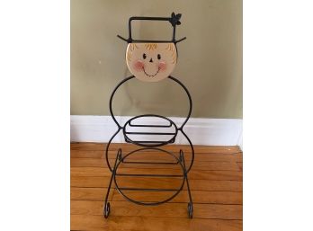 Decorative Collectible Longaberger Wrought Iron Small Snowman W/ Wood Face
