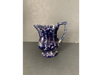 Bennington Potters Blue Agate Spongeware Stoneware Pottery Tulip Pitcher 106