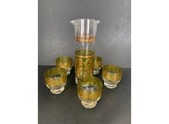 Vintage Culver Toledo Cocktail Pitcher & Glasses Set Group- ~6 Pieces