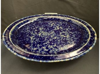 Collectible Bennington Potters Blue Agate Spongeware Large Oval Stoneware Pottery Platter