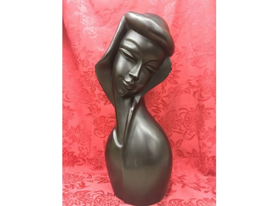 Vintage Mid Century Modern Womans Carved Dark Solid Wood From Philippines
