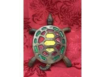 Vintage Stained Glass Metal Turtle
