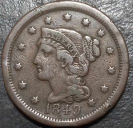 1849 BRAIDED HAIR LARGE CENT FINE 12 QUALITY