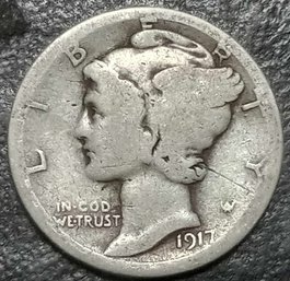 BETTER DATE 1917-S MERCURY SILVER DIME VG-8 QUALITY