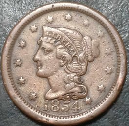 1854 BRAIDED HAIR LARGE CENT FINE 12 QUALITY 23 PERCENT ROTATED DIES