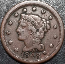 1848 BRAIDED HAIR LARGE CENT FINE 12 QUALITY