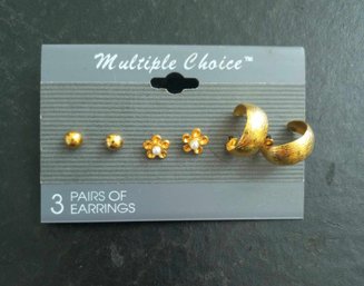 MULTIPLE CHOICE 3 PAIRS OF GOLD TONE EARRINGS NEW IN PACKAGE
