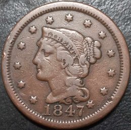 1847 BRAIDED HAIR LARGE CENT FINE 12 QUALITY