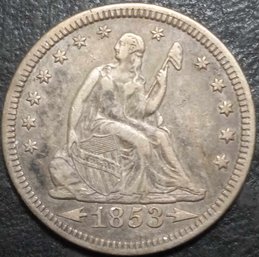 1853 SEATED LIBERTY SILVER QUARTER WITH ARROWS AND RAYS VF-35 QUALITY