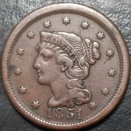 1851 BRAIDED HAIR LARGE CENT FINE 15 QUALITY
