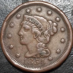 1854 BRAIDED HAIR LARGE CENT FINE 15 QUALITY