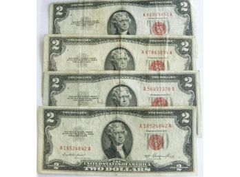 Lot Of 4 $2 Red Seal United States Notes Dated 1953,1953-A,1953-B,1953-C