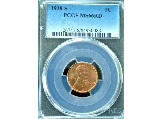 1938-S LINCOLN WHEAT CENT PCGS MS-66 RED SUPERB GEM