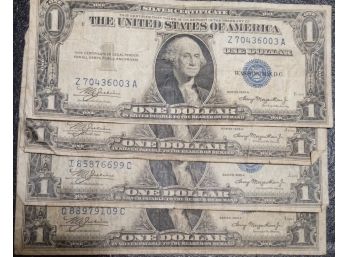 LOT OF 4 1935-A $1.00 SILVER CERTIFICATES FINE TO VERY FINE