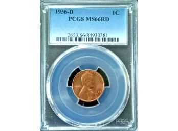 1936-D LINCOLN WHEAT CENT PCGS MS-66 RED SUPERB GEM
