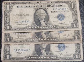 2 1935-C AND 1 1935-F $1.00 SILVER CERTIFICATES FINE CONDITION-LOT OF 3