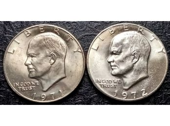1971 AND 1972 P MINT EISENHOWER DOLLARS BRILLIANT UNCIRCULATED