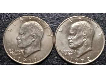 1971 AND 1972 P MINT EISENHOWER DOLLARS BRILLIANT UNCIRCULATED