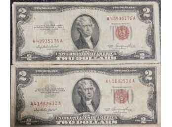 2 1953 $2.00 RED SEAL NOTES XF