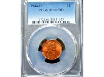 1944-D LINCOLN WHEAT CENT PCGS MS-66 RED SUPERB GEM