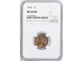 SUPERBLY STRUCT 1910 LINCOLN WHEAT CENT NGC MS-66 BN BEAUTIFUL REVERSE TONING