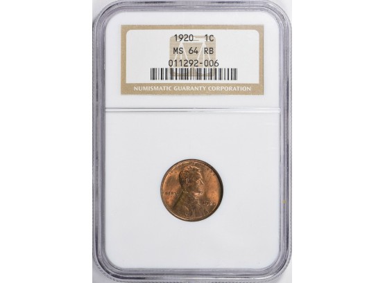SUPERBLY STRUCT 1920 LINCOLN WHEAT CENT NGC MS-64 RED/BROWN BEAUTIFUL REVERSE TONING