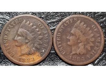 LOT OF 2 1883 INDIAN HEADS CENTS VG CONDITION