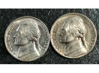 1960-P AND 1960-D JEFFERSON NICKELS BRILLIANT UNCIRCULATED LOT OF 2