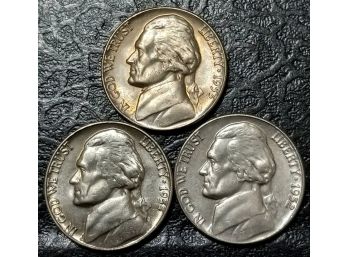 1952-P, 1953-P, 1955-D JEFFERSON NICKELS BRILLIANT UNCIRCULATED LOT OF 3