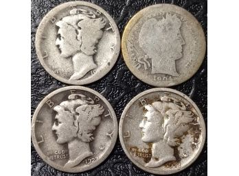 LOT OF 3 MERCURY DIMES 19? 2 1923 P MINT AND A 1904-S BARBER DIME (RARE DATE) GOOD TO VERY FINE CONDITION