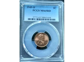 1949-D LINCOLN WHEAT CENT PCGS MS-65 RED SUPERB GEM