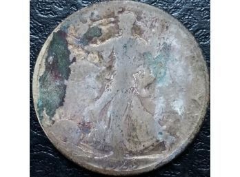 1929-S WALKING LIBERTY HALF DOLLAR FINE CONDITION WITH CORROSION