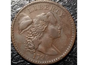 Rare And Historic 1794 Liberty Cap Large Cent Head Of 1794 Extra Fine Quality-2nd Year Of American Coinage !