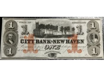 CRISP UNCIRCULATED US 1865 $1 CITY BANK OF NEW HAVEN CONNECTICUT OBSOLETE NOTE