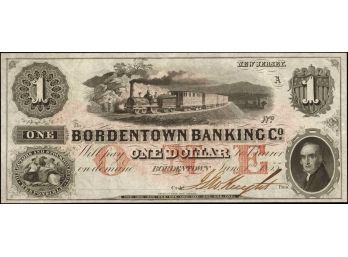 Bordentown, New Jersey. Bordentown Banking Company. June 1, 1855. $1.  Choice Uncirculated. Remainder.