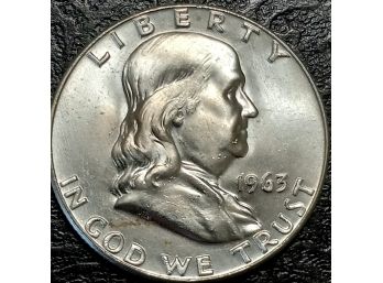 GEM BRILLIANT UNCIRCULATED 1963-D FRANKLIN HALF DOLLAR MS-65 QUALITY WITH BRIGHT LUSTER