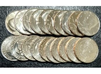 GEM BRILLIANT UNCIRCULATED ROLL OF 1989-D KENNEDY HALF DOLLARS (20 COINS) IN PLASTIC TUBE