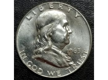 1963-D FRANKLIN HALF DOLLAR MS-65 To MS-66 QUALITY TONED REVERSE  WITH FULL BELL LINES