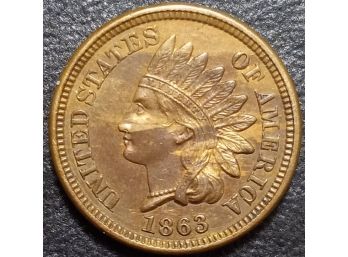 UNCIRCULATED 1863 INDIAN HEAD CENT MS-63 QUALITY RED BROWN