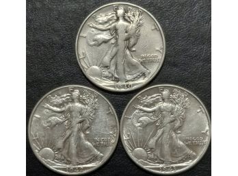 1940-D,1942,1943 SILVER WALKING LIBERTY HALF DOLLARS FINE TO AU QUALITY. NICE SELECTION !