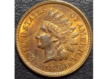 GEM BRILLIANT UNCIRCULATED 1894 INDIAN HEAD CENT MS-64 QUALITY RED BROWN. OVER $200.00 ON EBAY