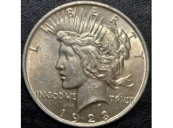 BRILLIANT UNCIRCULATED 1923 PEACE SILVER DOLLAR MS-63 QUALITY
