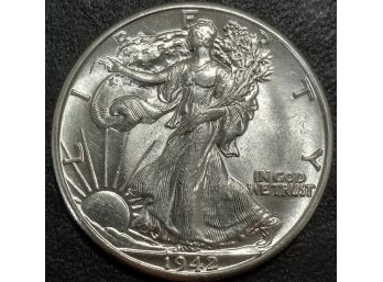 GEM UNCIRCULATED 1942 WALKING LIBERTY  HALF DOLLAR MS-64 TO MS-65 QUALITY GORGEOUS !! $60.00 TO $80.00 ON EBAY