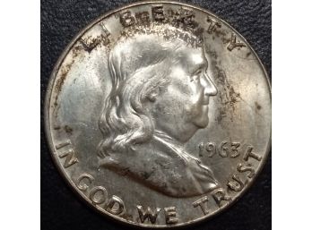 1963-D FRANKLIN HALF DOLLAR MS-65 To MS-66 QUALITY WITH FULL BELL LINES