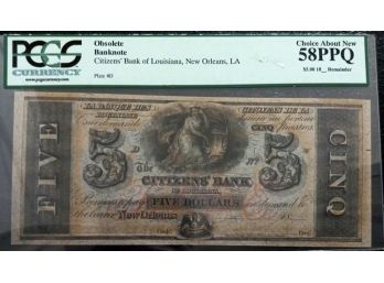 New Orleans, LA- Citizens' Bank Of Louisiana $5 PCGS CHOICE ABOUT NEW 58 PPQ