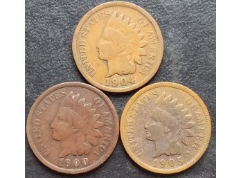 1900,1904,1905 INDIAN HEAD CENTS(LOT OF 3)