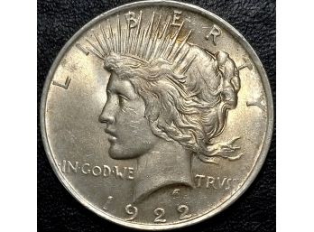 BRILLIANT UNCIRCULATED 1922 PEACE SILVER DOLLAR MS-63 QUALITY