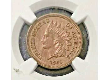 1860 INDIAN HEAD CENT NGC AU-58 4 DIAMONDS SHARPLY STRUCT 161 YEAR OLD COIN. $210.00 TO $240.00 ON EBAY